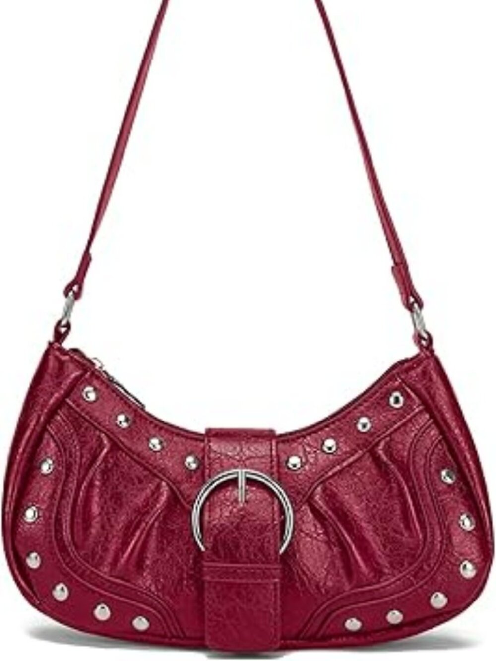 NEW Y2K Purse Brown Shoulder Bag‎ with Rivets Punk Style Handbag Fashion RED